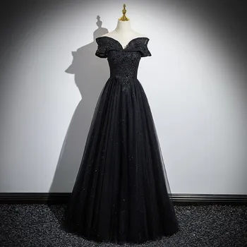 Black Party Dress Light Fromal Evening Dresses Off Shoulder Robe De Soiree Classic A-line Prom Dress For Girls Sonhar Vestidos