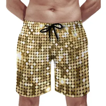 Auksinės diskotekos kamuolio lentos šortai metaliniai blizgučiai Spindesys Patogios paplūdimio kelnės Trenky plius dydžio lentinės kelnės Vyrai