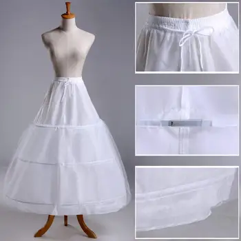 Moterų 3-lankų vestuvinis apatinis sijonas Crinoline Ball Gown Balta