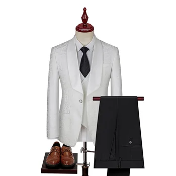 Boutique (Blazer+ Liemenė + Kelnės) Vyrų mados verslas Gentleman Casual High Density Jacquard 3 dalių komplektas Europos dydis XS-4XL