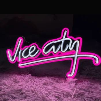 Custom Vice City Neon Sign Pink Led Lights Bedroom Letters Žaidimų kambarys Baro vakarėlis Vidinis namų pasažas Parduotuvė Urvo menas Sienų apdaila