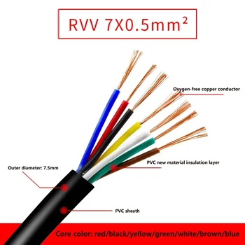 5 metrai RVV vario šerdies valdymo signalo kabelio apvalkalas Antipireniniai elektros laidai 7 8 10 šerdis 0.3 0.5 0.75mm