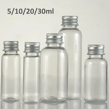 5/10/20/30/60ml Skaidrus plastikinis butelis su aliuminio užsukamu dangteliu maži stiklainiai Kosmetikos konteineris Kelionės tušti pakartotinai užpildomi buteliai stiklainis