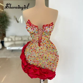 SHERAIN Blizgučiai Romantiškos vakarinės suknelės Karoliukai Kalnų krištolas Raukiniai Be petnešėlių Bustier Vestidos Para Mujer Individualizuota