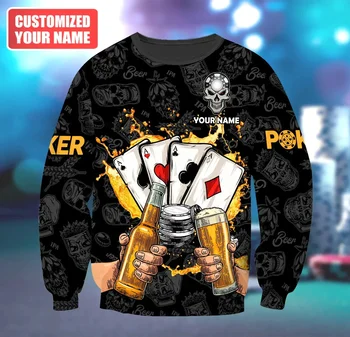 Individualus pavadinimas Pokerio alus 3D spausdintas vyriškas madingas džemperis Unisex Casual megztinis ilgomis rankovėmis Dovana pokerio žaidėjui MT-150
