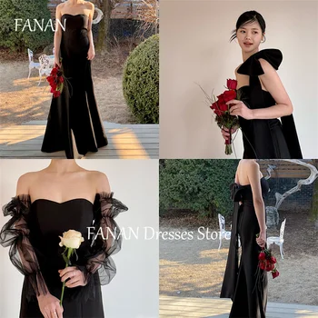 FANAN Strapless 3 Styles Wear Vakarinės vakarėlio suknelės Apvalkalas Korėja Satin ilgomis rankovėmis Elegantiški moteriški oficialūs chalatai Renginys Prom chalatai
