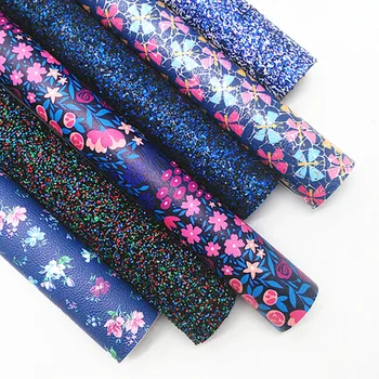 Tissel Glitter Leather Blue Glitter Faux Fabric Flowers Custom Synthetic Leather Faux Leather for DIY Craft 8.2