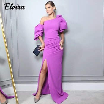 Fashion Purple One Shoulder Prom Suknelė 2023 Džersis Tiesus vakarinis chalatas Nuimamos rankovės Ypatinga proga Pagaminta pagal užsakymą