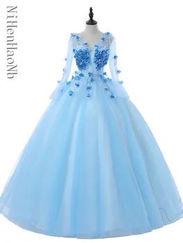 New Skyblue Moterys Princesės Quinceanera suknelės Banketų vakarėlis Ball Prom suknelė Performance suknelė