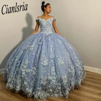 V Neck Sweet 16 Quinceanera suknelė 2023 su atskiru traukiniu Nėrinių aplikacijos 3D gėlės Princesės kamuolinė suknelė Vestidos de 15 Años