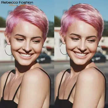 Rebecca Short Straight Pixie Cut Wigs Nėrinių dalis Žmogaus plaukų perukai Nėrinių priekyje iš anksto nupešti Brazilijos trumpi blondinės rožiniai bordo perukai