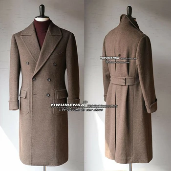 Winter Borwn Vyriškos striukės kostiumai Oficialūs verslo dvivietis Trentch paltas Jaunikis Vilnos mišiniai Blazer Pagal užsakymą pagamintas ilgas paltas
