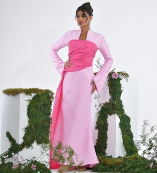Saudo Arabija Elegantiški vakariniai chalatai Prom suknelės ilgomis rankovėmis Vakarėlio gimtadienis Oficialūs chalatai Ruched Zipper Back Vestuvių svečių suknelė