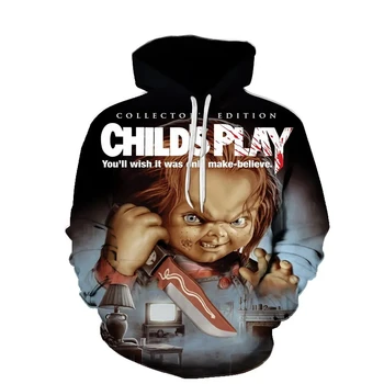 Siaubo filmo personažas Chucky 3D Print Hoodie Vyrai/Moterys Laisvalaikio mados gobtuvai Vaikiškas megztinis Sportinis kostiumas Oversized Unisex drabužiai
